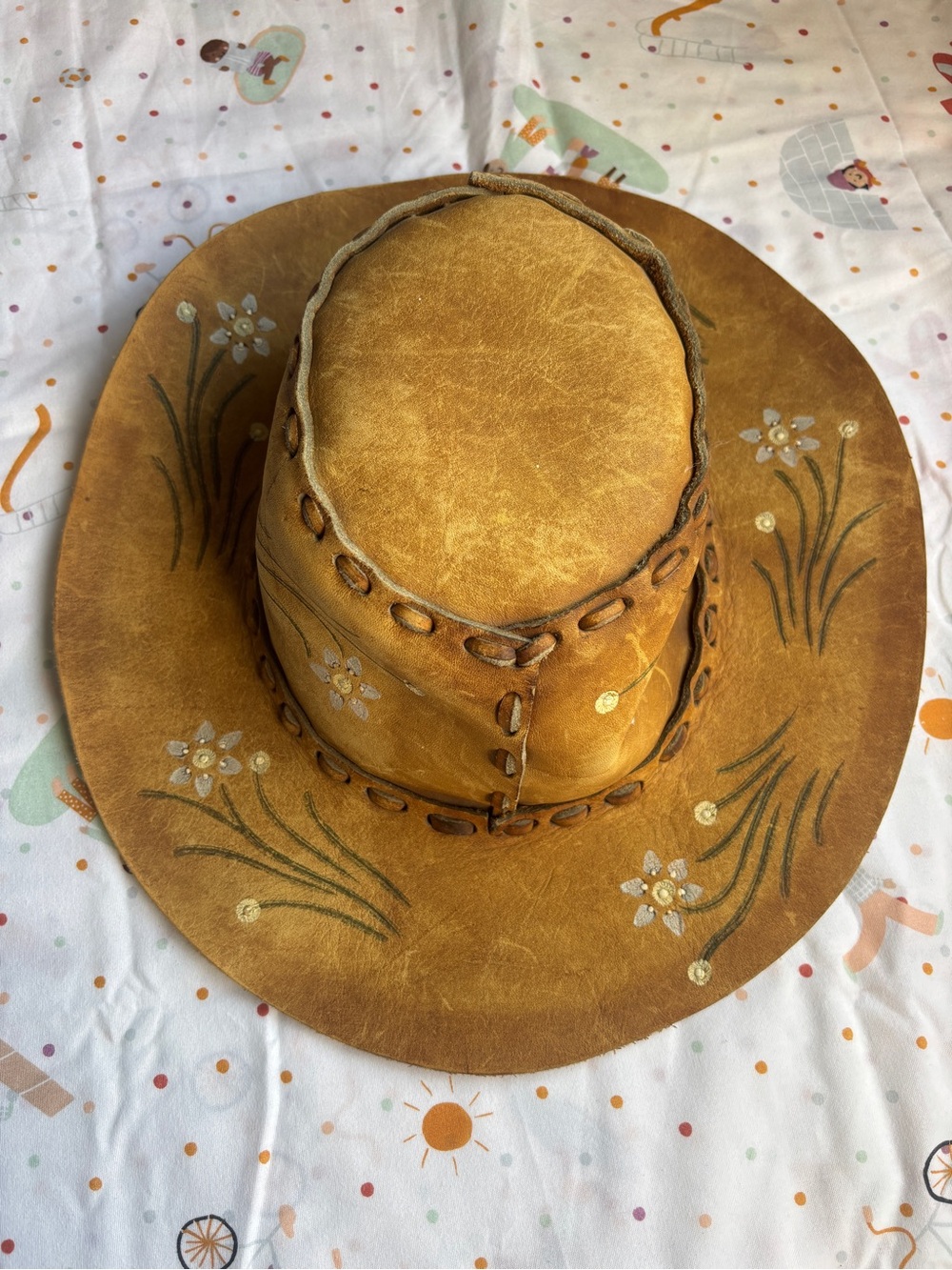 Women's Tan Leather Flower Embellished Western Hat